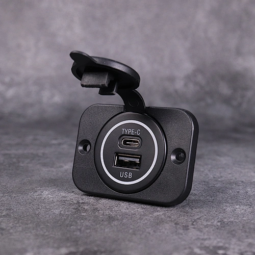 USB C panel mount 12v car charger double car char Cocok untuk sepeda motor, mobil, bus, RV, yacht, dll.